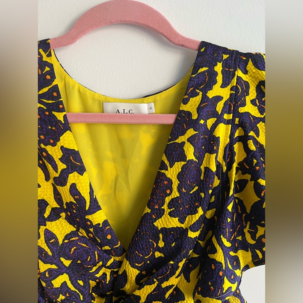 A.L.C. Viera Floral Hammered Silk Mini Dress Size 4 | Ruffle Cocktail Dress - Picture 8 of 8